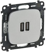 Розетка USB тип A+A без рамки Legrand Valena Allure 2-м. 1500мА алюминий картинка